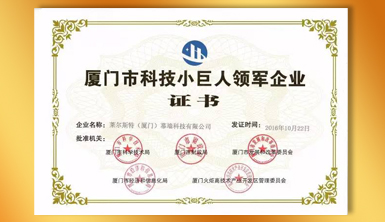 萊爾斯特榮獲2016年“廈門市科技小巨人領軍企業”稱號